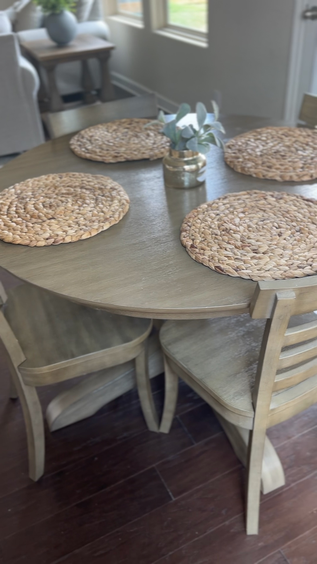 Lovely washed pedestal 
Dinning set from Pottery Barn. Matches percect with this Ashley Furniture living room set and media stand. Table extends to 6.

Kitchen table, dinning set, table chairs, living room set, sofa, kitchen, media stand, buffet, end table.

#LTKhome