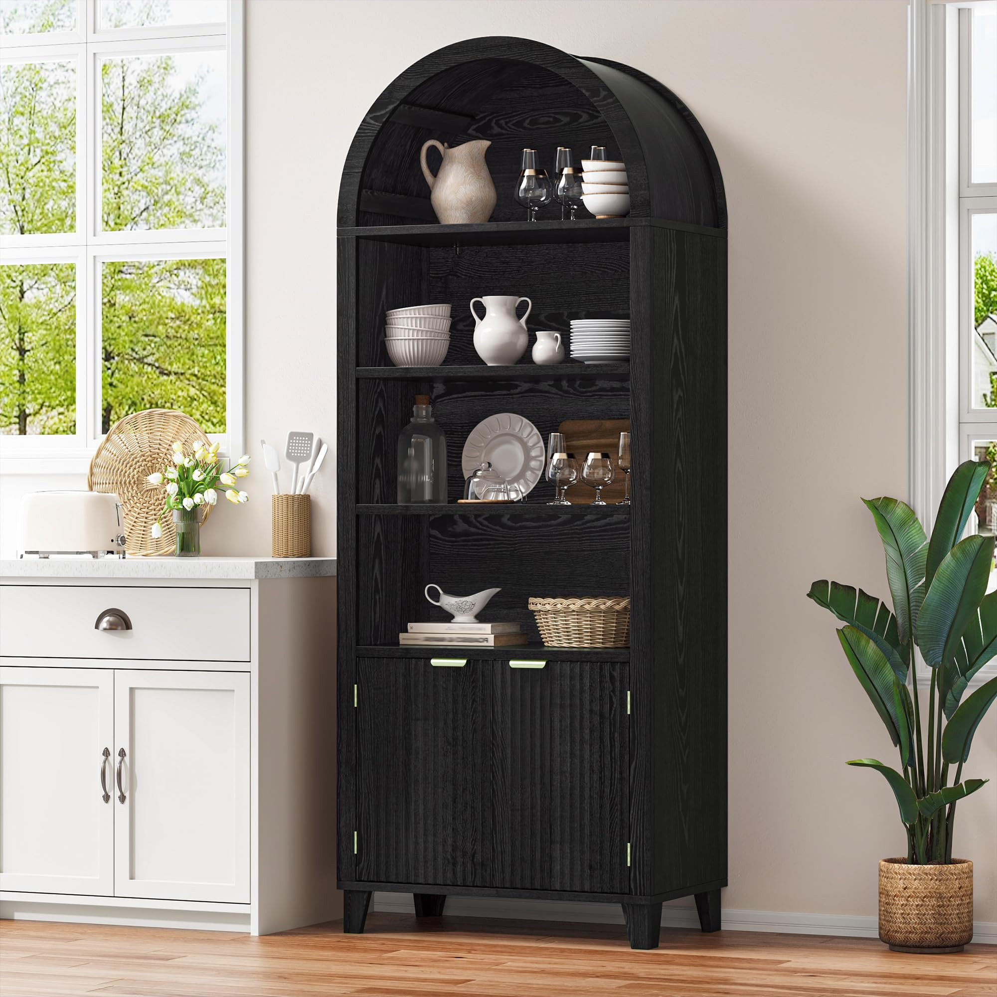 79.9" Tall Arched Pantry Cabinet, 6-Tier Kitchen Pantry Cabinet with Fluted Doors, Arch Storage C... | Amazon (US)