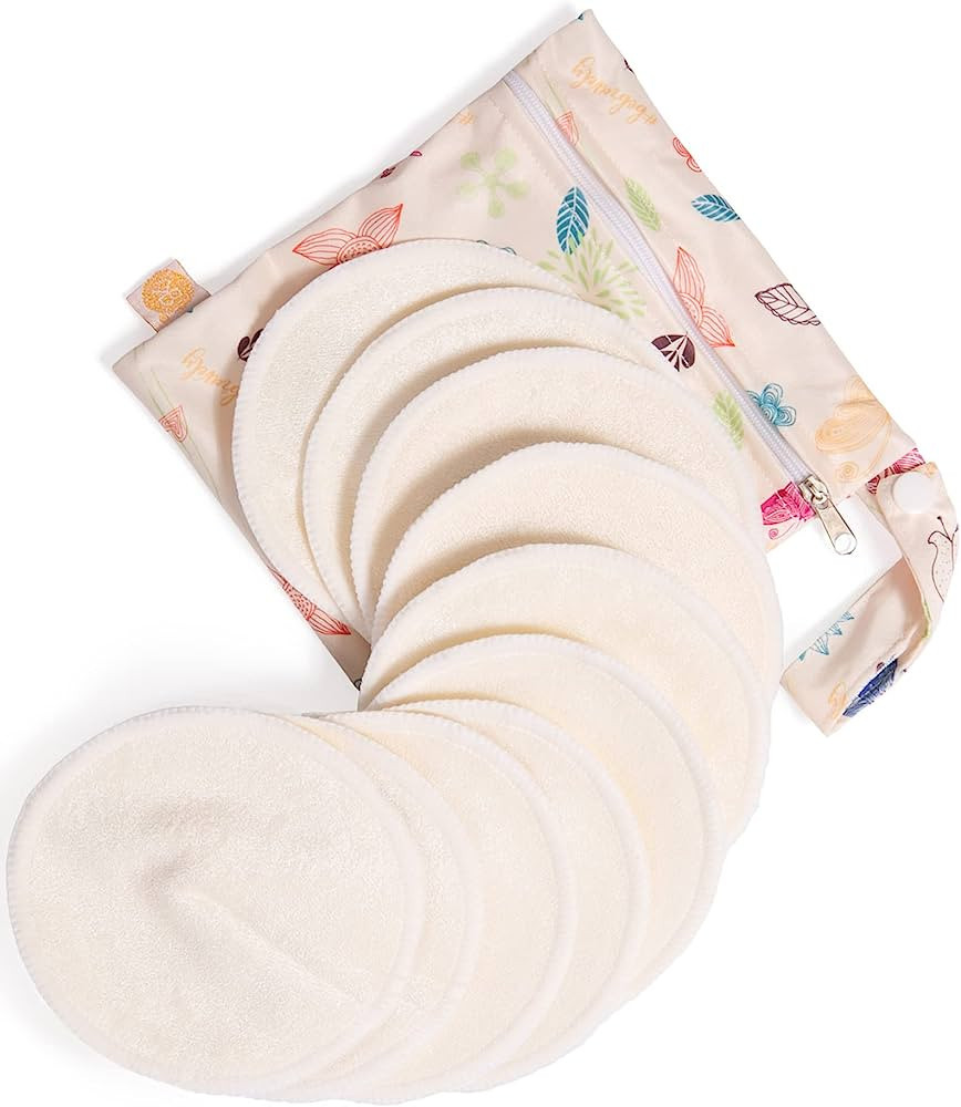 Organic Washable Breast Pads 10 Pack | Reusable Nursing Pads for Breastfeeding with Carry Bag | Amazon (US)