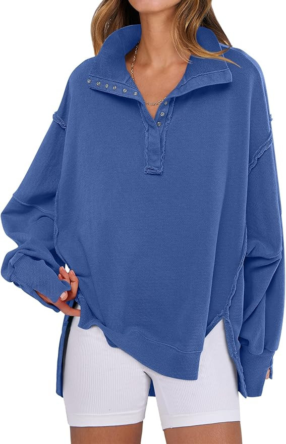 ANRABESS Sweatshirt for Women Oversized Henley Fall Outfits | Amazon (US)