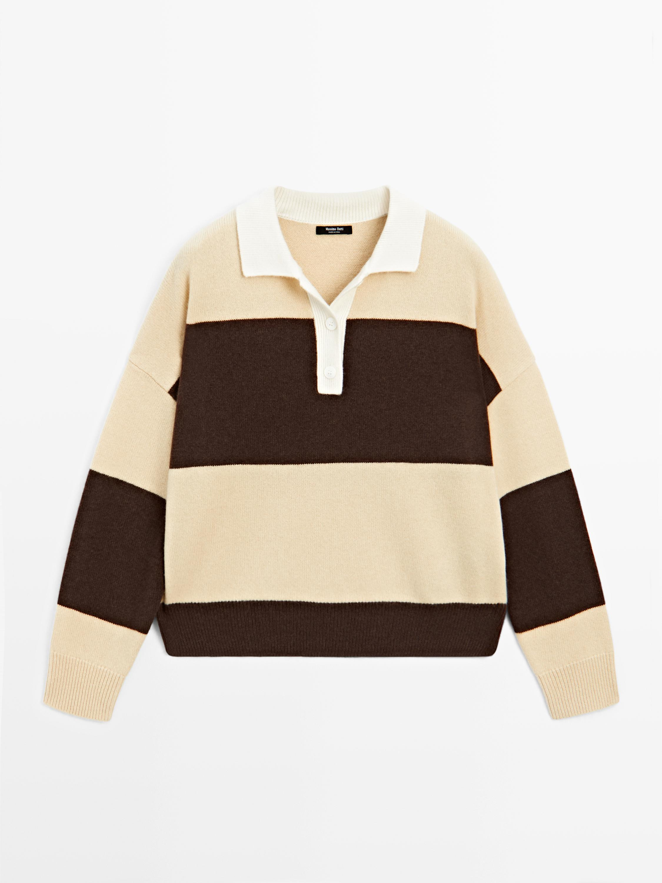 Striped wool blend polo sweater | Massimo Dutti UK