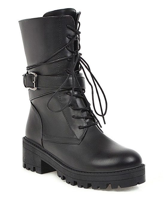 BUTITI Women's Cold Weather Boots black - Black Buckle Chunky-Heel Combat Boot - Women | Zulily
