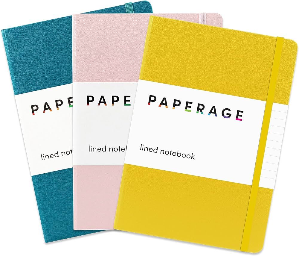 PAPERAGE Lined Journal Notebooks, 3 Pack, (Yellow, Blush & Turquoise), 160 Pages, Medium 5.7 inch... | Amazon (US)