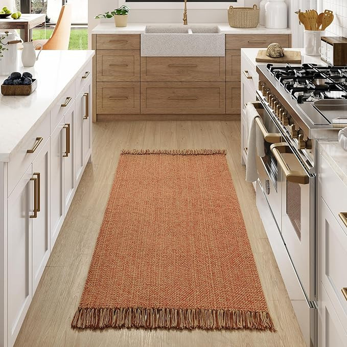 Collive Washable Area Rug 3' x 5', Modern Woven Kitchen Rugs, Terracotta Braided Cotton Rug Indoo... | Amazon (US)