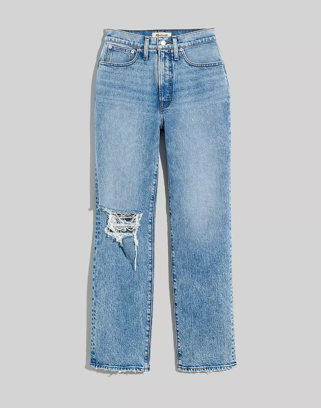 The Perfect Vintage Straight Jean in Kingsbury Wash: Knee-Rip Edition | Madewell