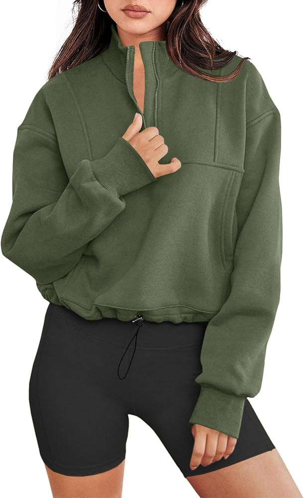 Fisoew Women's Half Zip Sweatshirts Crop Quarter Zip Pullover Fleece Lined Long Sleeve Lightweigh... | Amazon (US)