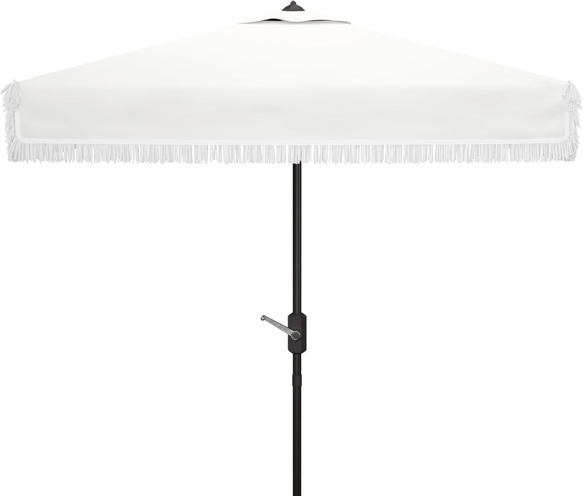 SAFAVIEH Outdoor Collection Milan Yellow Fringe Square Crank Auto Tilt Umbrella for Backyard, Pat... | Amazon (US)