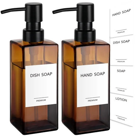 GM GMISUN Amber Glass Soap Dispenser, 2 Pack Hand & Dish Soap Bottle, 12oz with Stainless Steel Pump | Walmart (US)