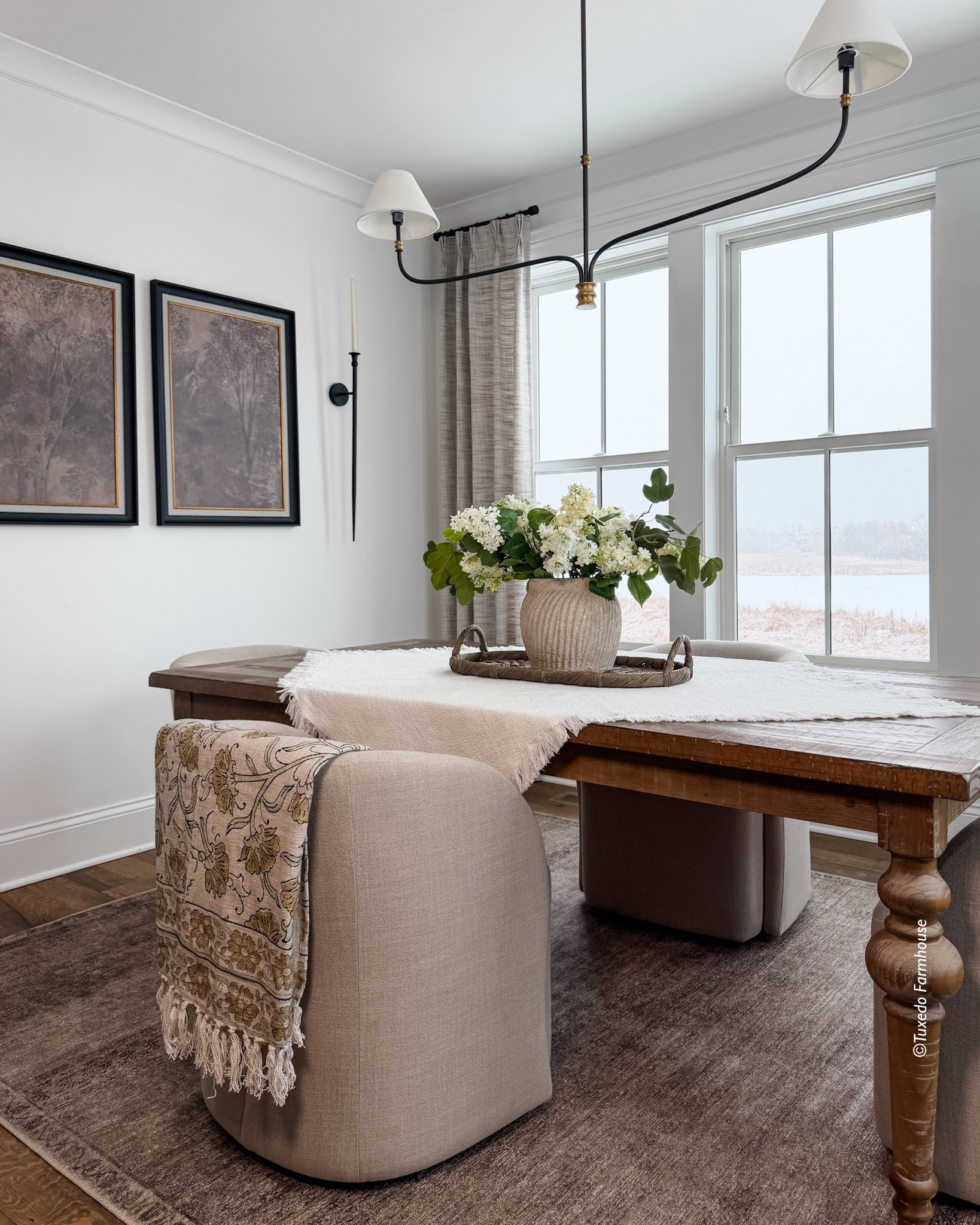 Spring dining, refreshed and ready for the season ahead. There’s something so inviting about a beautiful wood table with timeless turned legs paired with softly upholstered chairs that make you want to linger a little longer. I layered in a textured runner, a woven tray, and a ceramic vase filled with fresh blooms to keep it feeling light and effortless. 

 

#LTKSeasonal #LTKHome #LTKSaleAlert