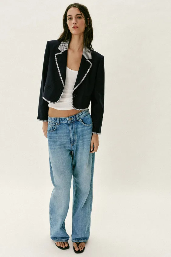 GINGHAM CHECK SHORT BLAZER | Zara US