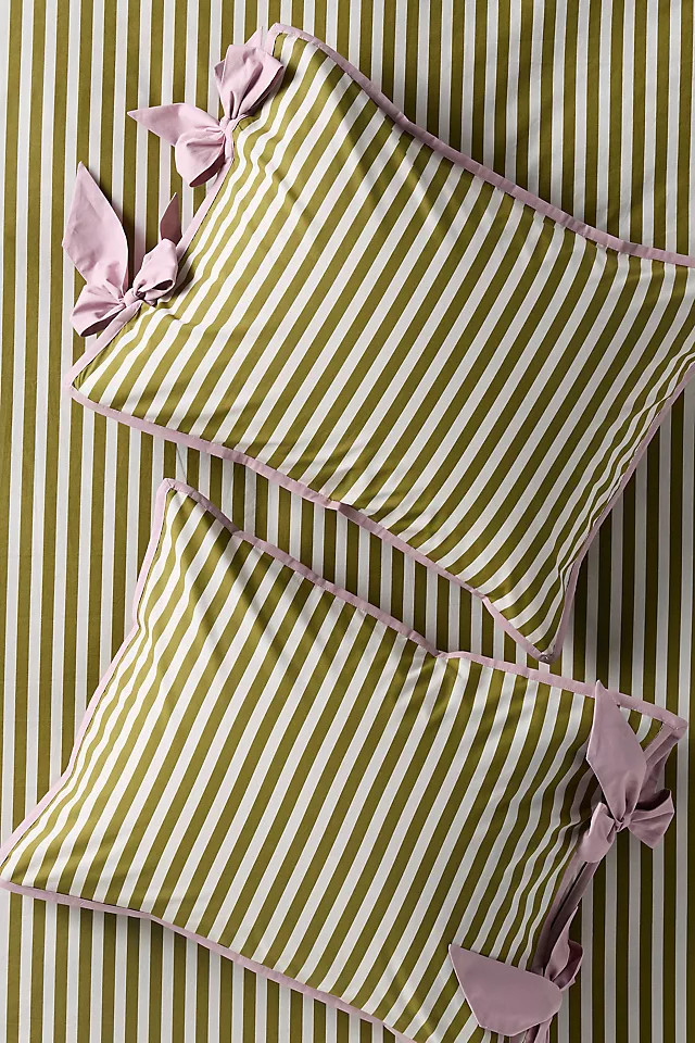 Brynne Cotton Percale Stripe Tie Printed Shams, Set of 2 | Anthropologie (US)