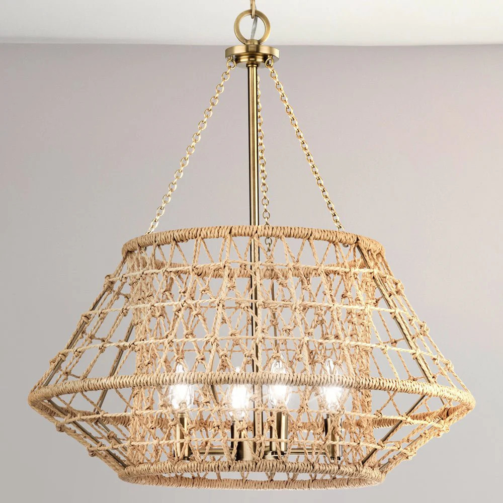 UHP4683 Bohemian Indoor Chandelier, 23-5/8''H x 22-3/8"W x 22-3/8''D, Vintage Brass Finish, Tiran... | Urban Ambiance, Inc.