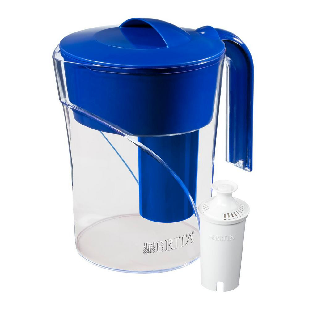 Brita Six 8 oz. Glasses Mist Water Filter Pitcher in Dark Blue, BPA Free | The Home Depot