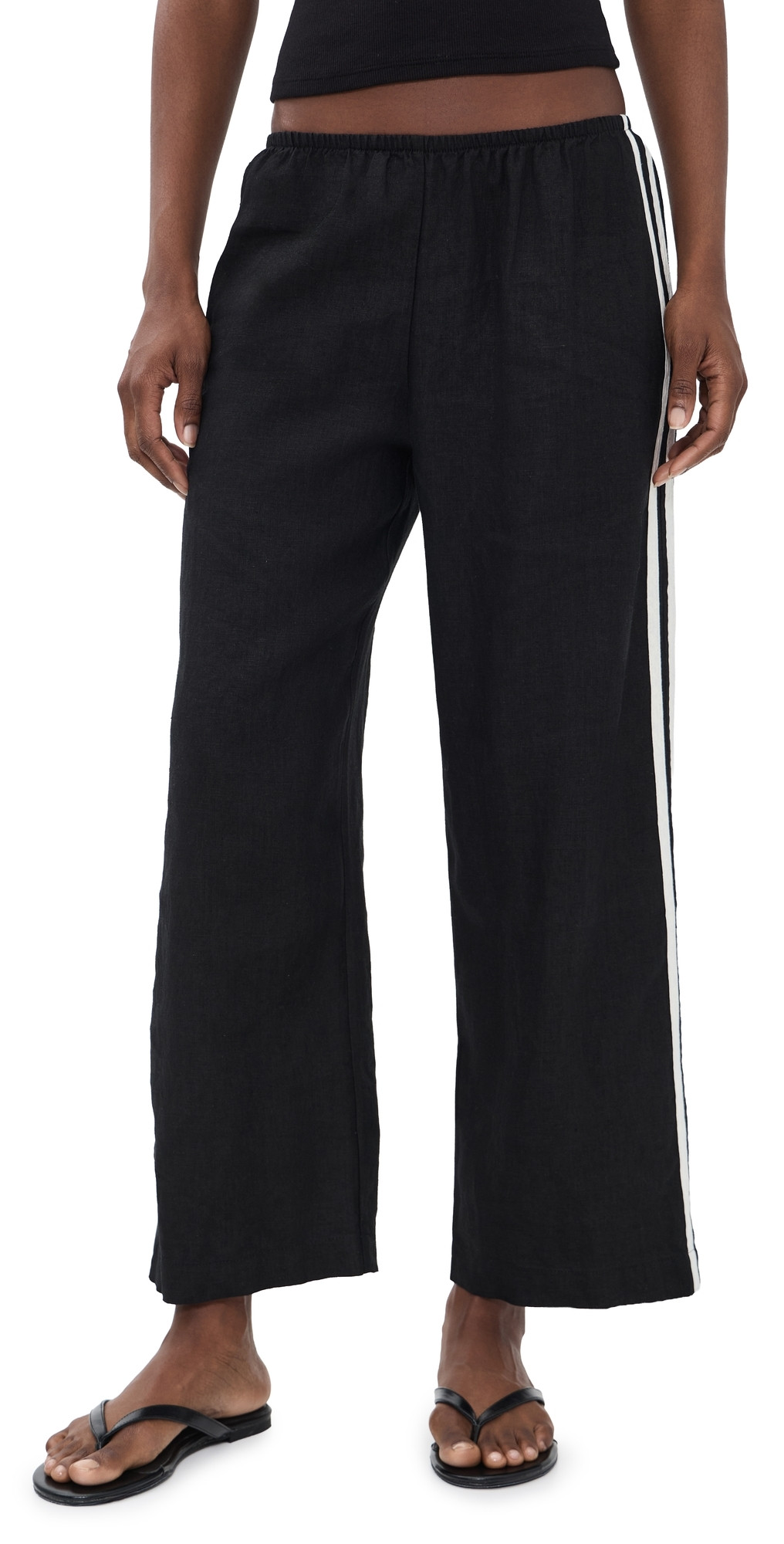 DONNI. The Linen Crop Racer Stripe Pants Jet M | Shopbop