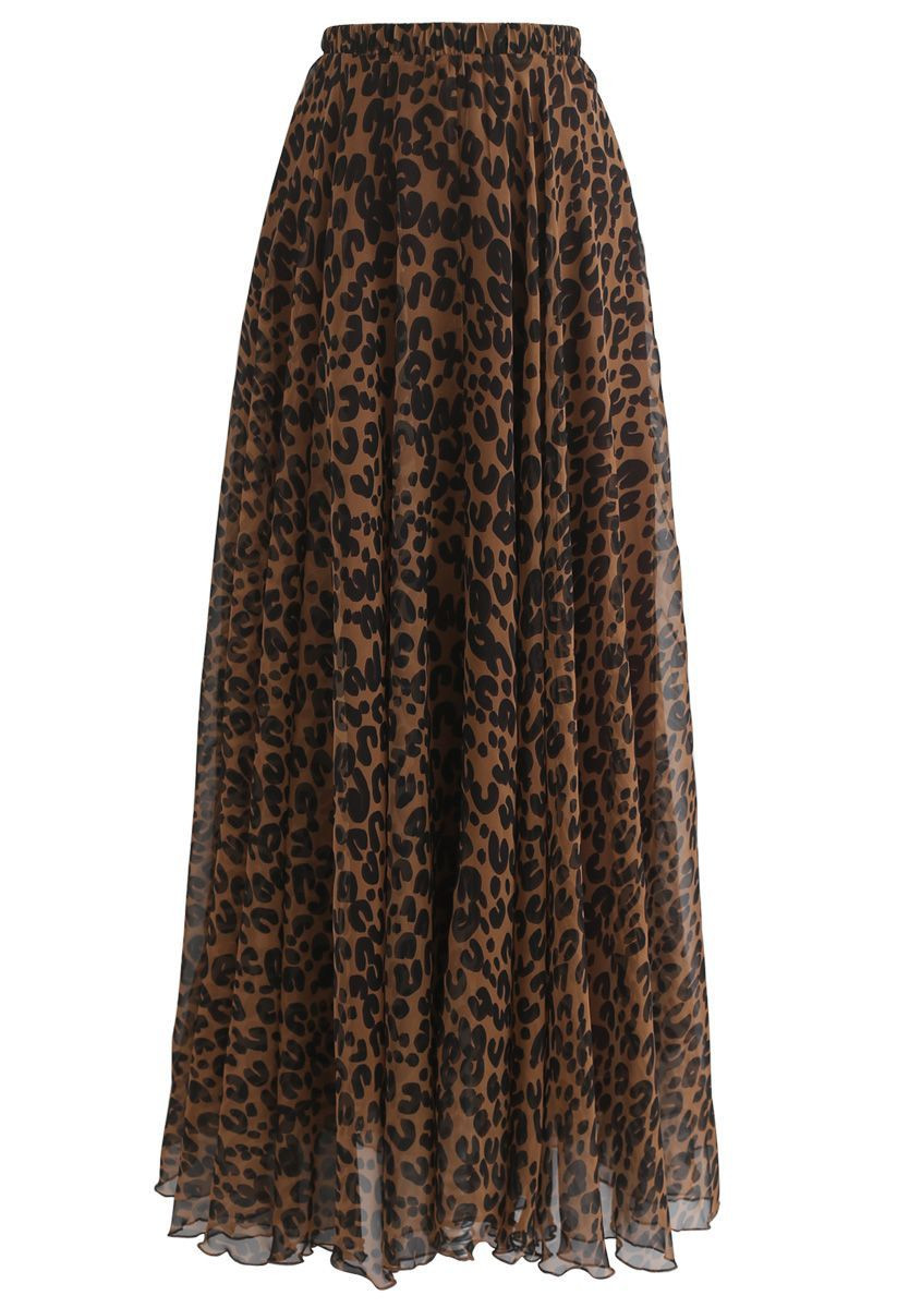 Leopard Watercolor Maxi Skirt in Brown for Vacation & Everyday Casual | Chicwish