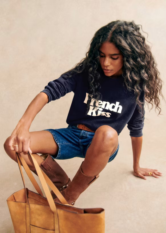 French Kiss Sweat-Shirt - Navy / Ecru - Organic cotton - organic textile - Sézane | Sezane - UK