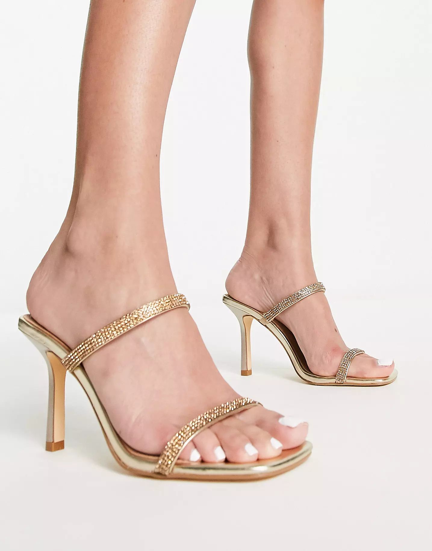 Ever New double strap diamante mule in gold | ASOS (Global)