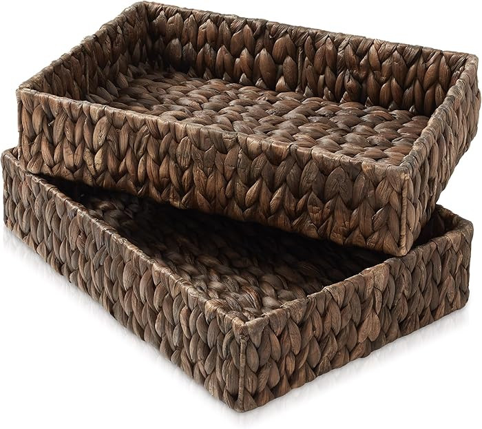Casafield Set of 2 Bathroom Storage Baskets, Espresso - Water Hyacinth, 15.75" W x 11.25" D x 3.2... | Amazon (US)