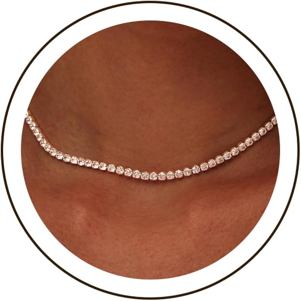 Luxval Tennis Necklace 14K Gold Plated Rhinestone Butterfly Choker Necklaces for women Dainty Zir... | Amazon (US)