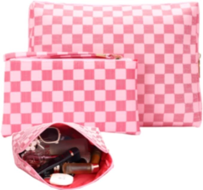 BAGCRAZY Pink Makeup Bag, Portabel Leather Large Cosmetic Bag, 2 Pack Large Capacity Travel Cosme... | Amazon (US)