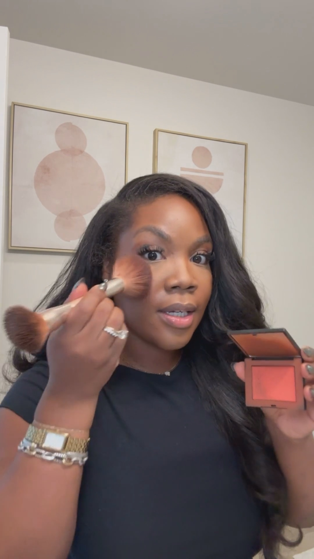 Current favorite blush by NARS:
 Obsession - Coral Orange (this is the one shown + the one I’ve been wearing lately)
Orgasm Rush - Deep mauve with shimmer 

Blush routine, black girl blush, blush trend, nars blush, makeup routine, Emmy Petit

#LTKBeauty