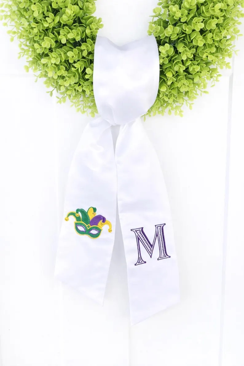 Embroidered Mardi Gras Wreath Sash, Personalized Monogram Door Decor - Etsy | Etsy (US)