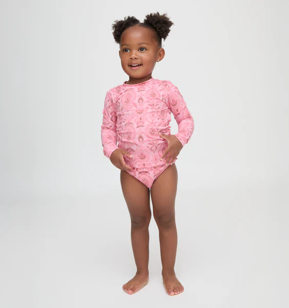 The Tiny Ariel Rashguard Set - Pink Palm Ikat | Hill House Home US