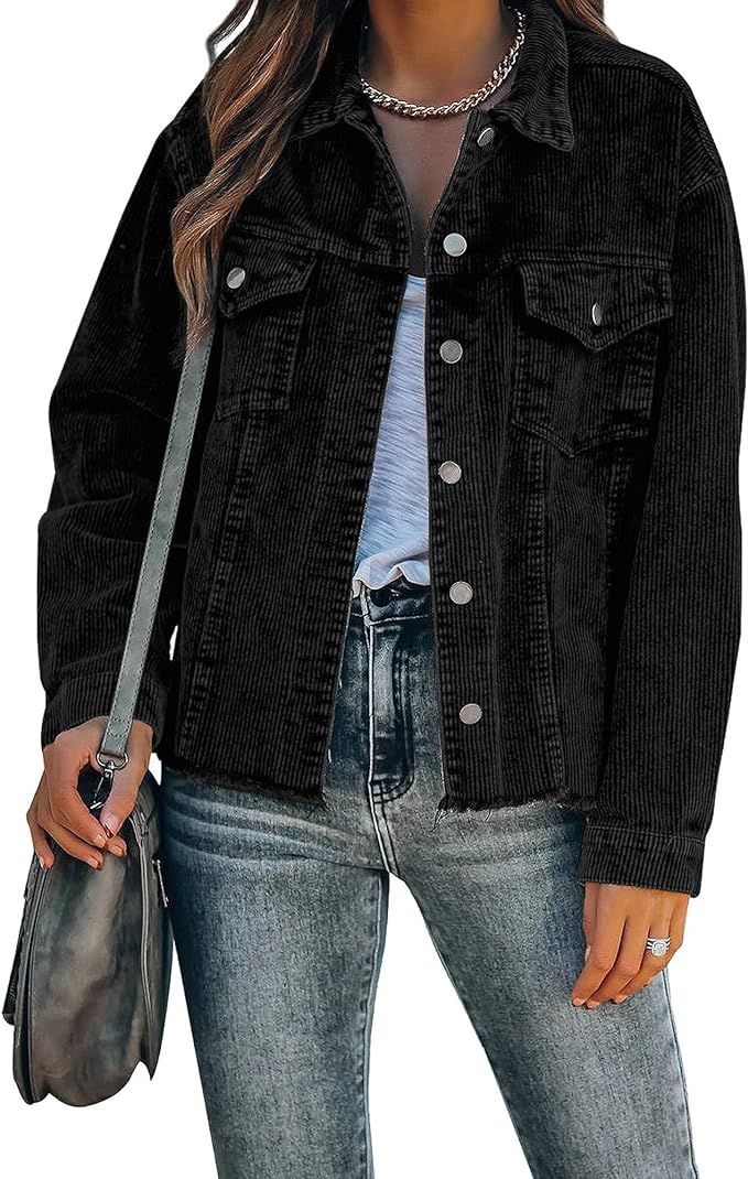 LookbookStore Corduroy Shacket Jacket Women Oversized Cropped Jackets Fall Winter Coats | Amazon (US)