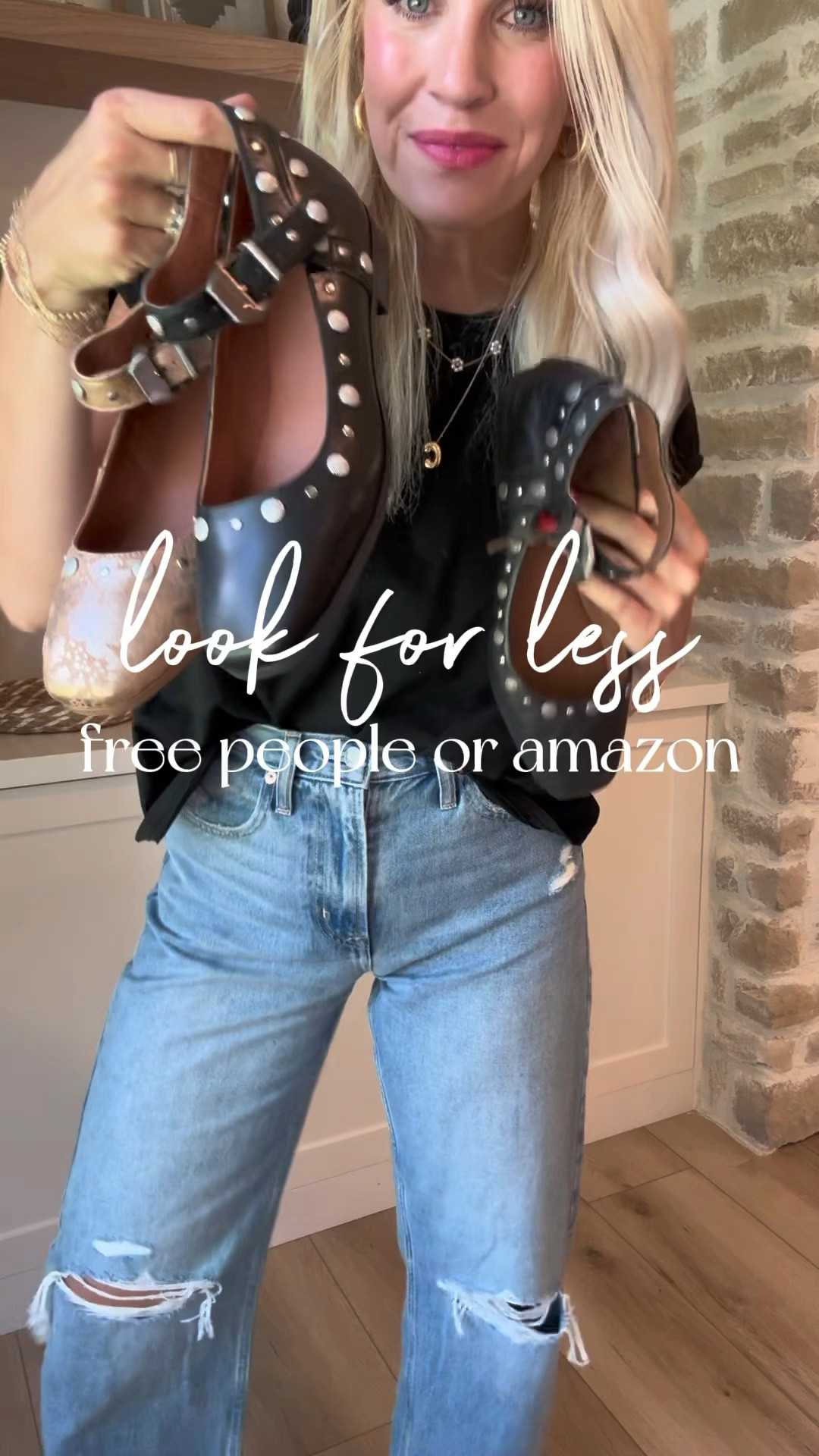 Free people or amazon? These flats are one of my favorite pairs of shoes because they go with everything, a tad edgy, comfortable and cute. They come in the brushed gold and black. I’ve been wearing the black to make sure they are comfortable as well and have had no issues. These are true to size!

#LTKFindsUnder100 #LTKShoeCrush #LTKStyleTip