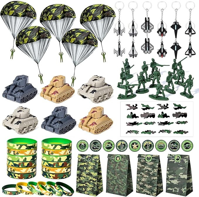 Golray Army Party Favors Camo Wristband Big Parachute Tanks Aircraft Keychain Army Men Soldier Fi... | Amazon (US)