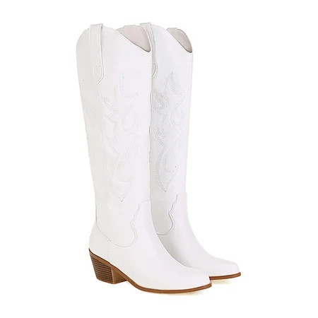 Eloshman Ladies Fashion Chunky Heel Cowboy Boots Western Shoes Comfort Tall Casual Knee High Cowgirl | Walmart (US)
