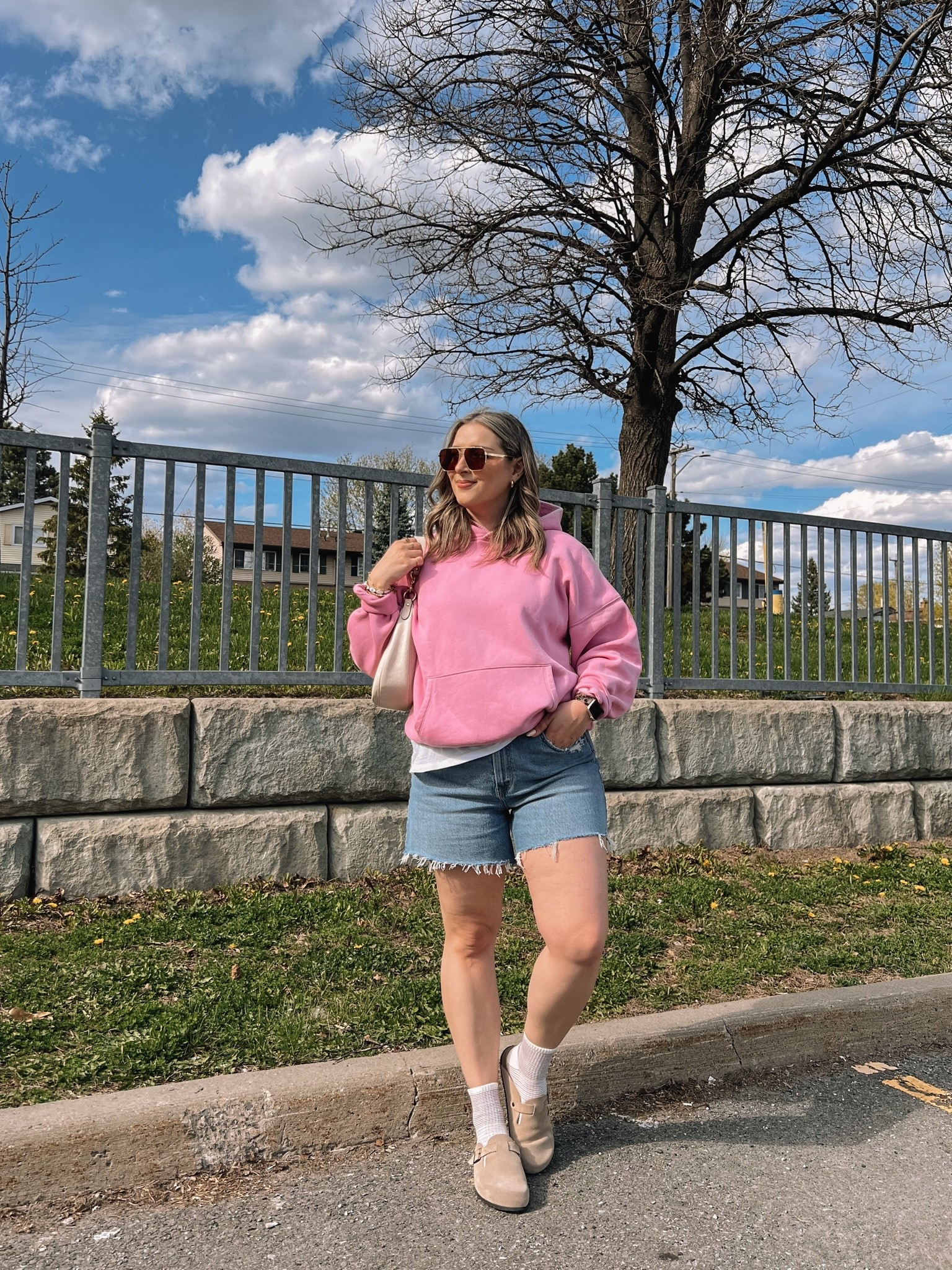 Comfy casual spring outfit! Wearing 32 in the shorts, I recommend sizing up! Also sized up in the pink hoodie for an oversized fit. Linked similar clogs

#LTKsale #LTKmidsize #LTKstyletip