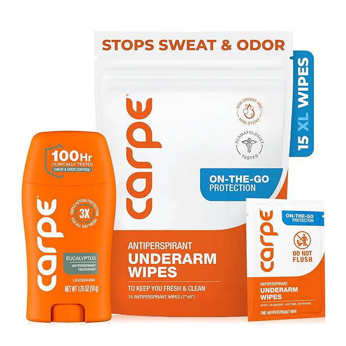 Carpe Antiperspirant Underarm and On-The-Go Wipes Package (1 Underarm Clinical Strength, 15 Indiv... | Amazon (US)