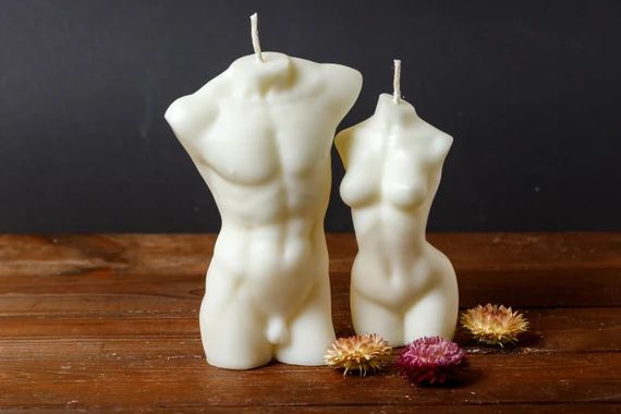 Set of 2 Sexy Torso Soy wax Handmade Candles, White Male And Female Figure Sculptural Candle Anni... | Etsy (US)