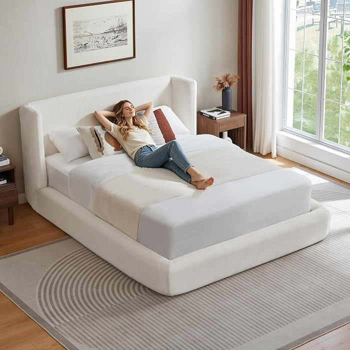 Queen Cloud Bed Frame with Headboard, No Box Spring Needed, Cream-Style C | Amazon (US)