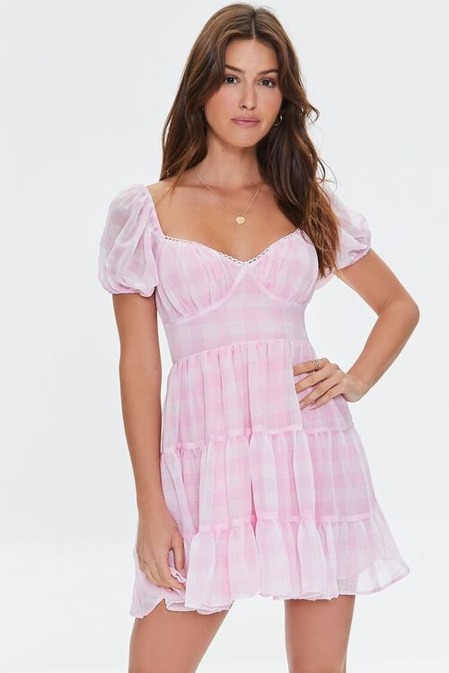 Gingham Puff-Sleeve Mini Dress | Forever 21 | Forever 21 (US)