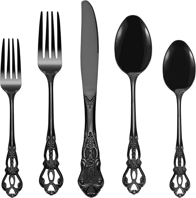 Gorgeous Retro Royal Black Stainless Steel 20 Pieces Flatware Set, Black Silverware Set, Anti-rus... | Amazon (US)
