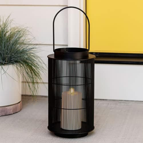 Black Lantern with Flameless Candle - 12 Inch, Realistic Pillar Candle, Waterproof Metal for Outdoor | Amazon (US)