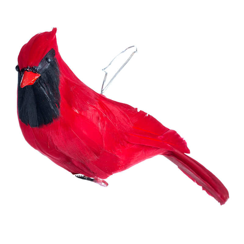 Homespun Holiday Red Feathered Cardinal Clip Ornament, 9" | At Home