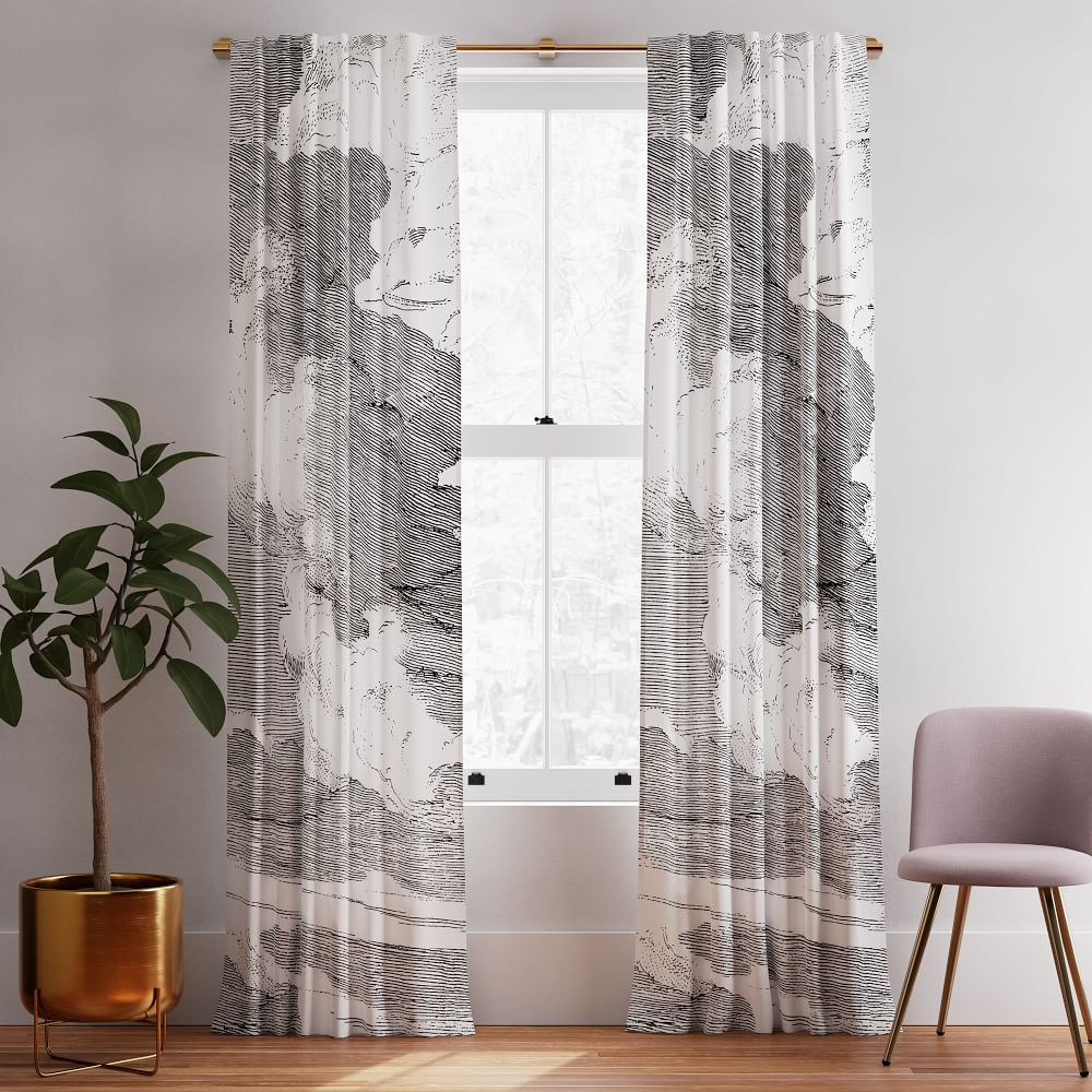 Cotton Canvas Etched Cloud Curtains (Set of 2) - Black | West Elm (US)