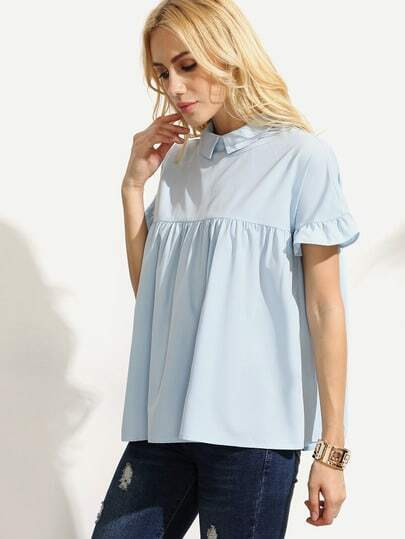 Blue Peter Pan Collar Button Back Blouse | SHEIN