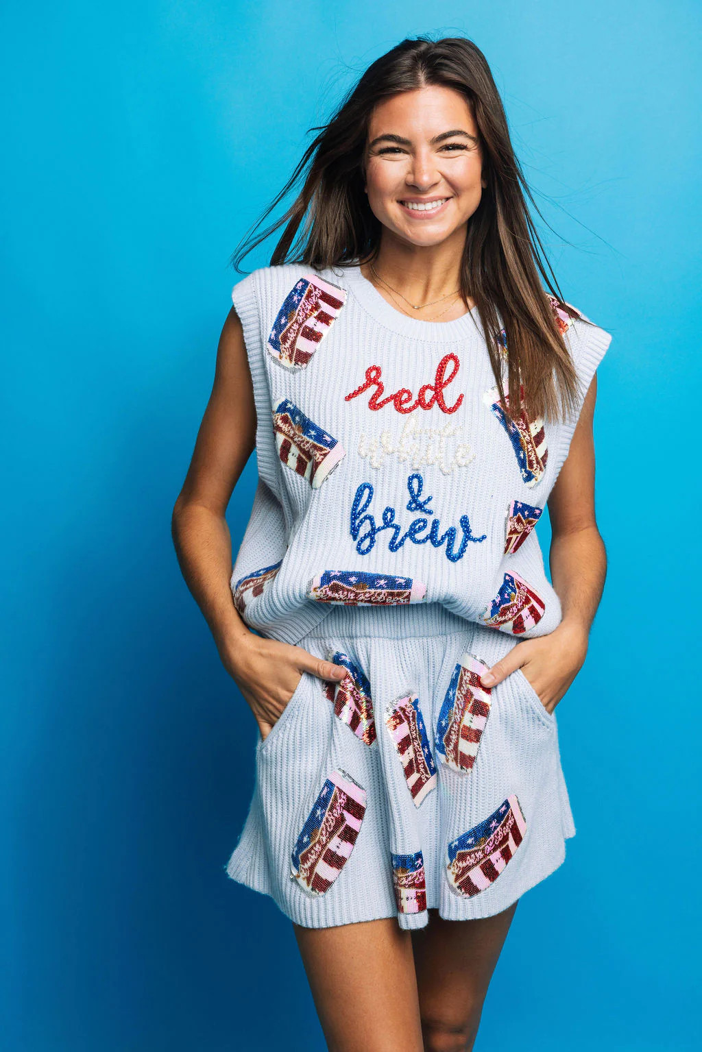 Light Blue Scattered Beer Sweater Skirt | Queen of Sparkles