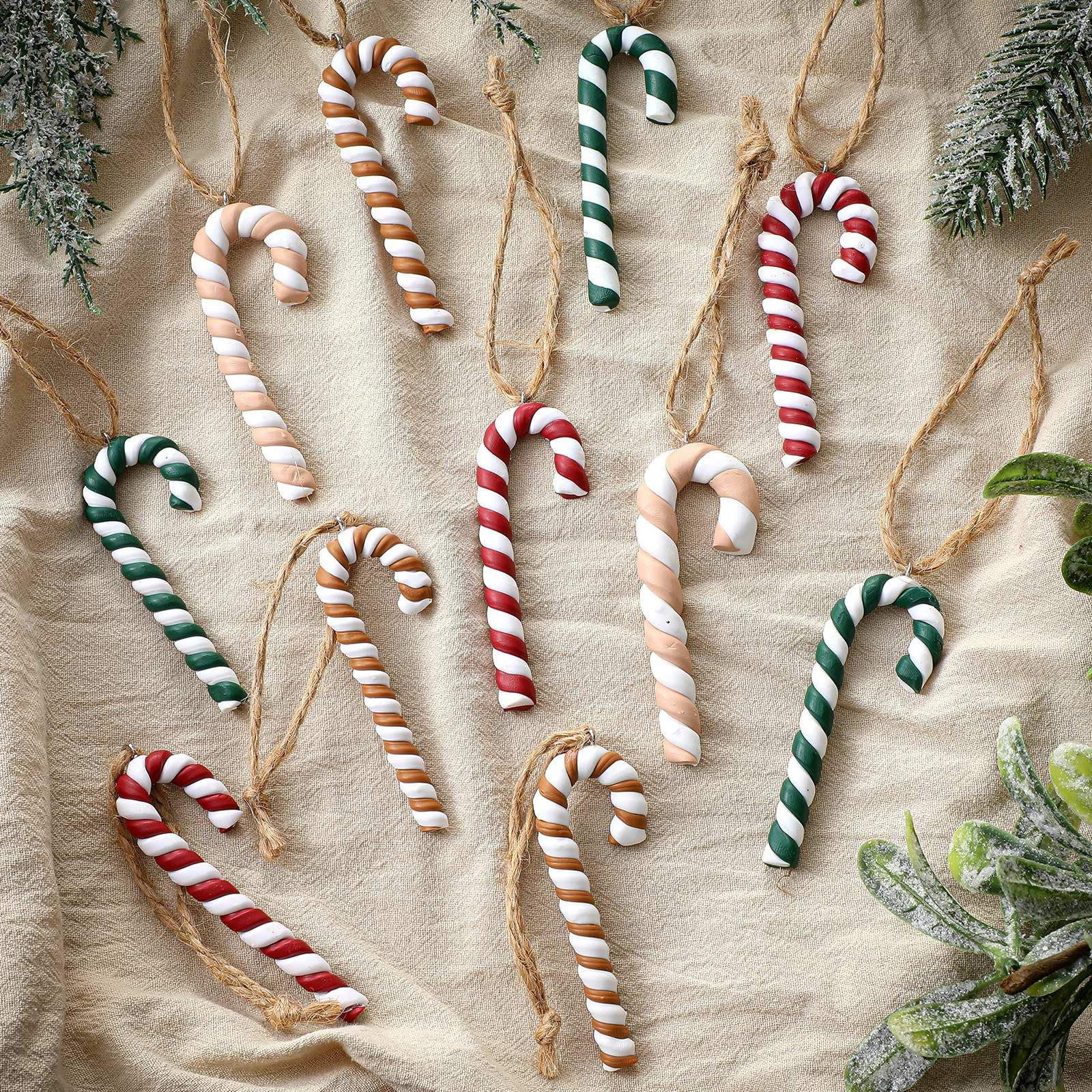 Leinuosen 24 Pcs Retro Christmas Candy Cane Ornament Neutral Hanging Candy Cane Christmas Tree De... | Amazon (US)