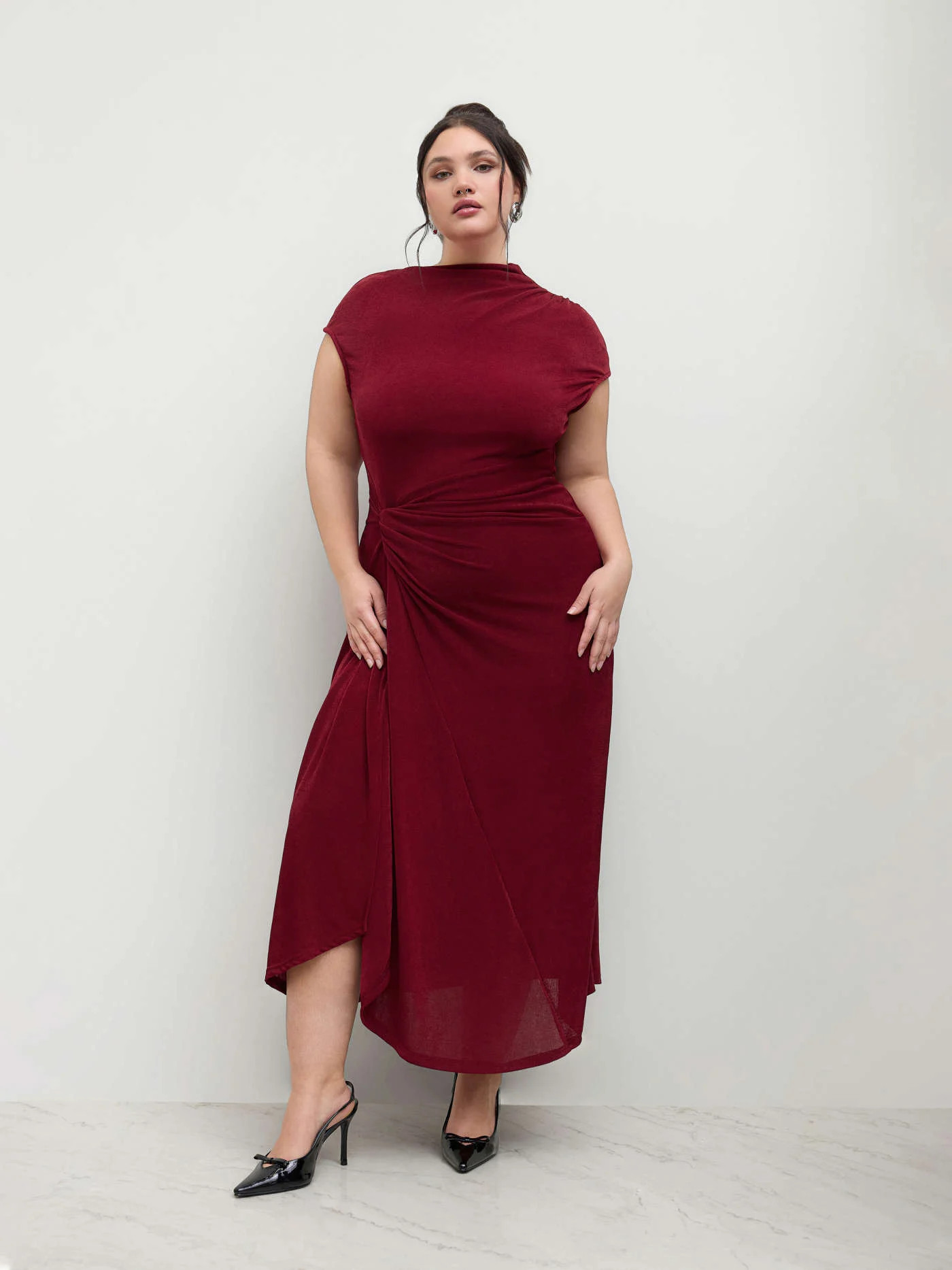 High Neck Twist Ruched Split Maxi Dress Curve & Plus | Cider
