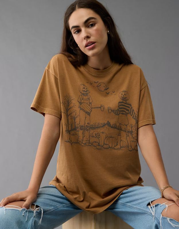 AE Oversized Halloween Skeleton Graphic T-Shirt | American Eagle Outfitters (US & CA)