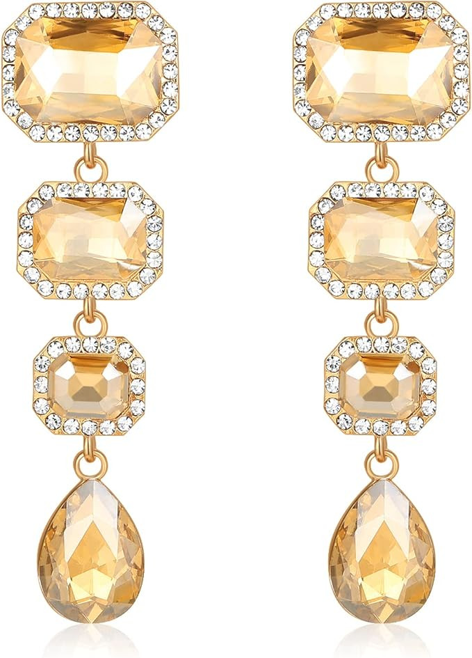 Met-edianger Vintage Rhinestone Drop Dangle Earrings Statement Crystal Dangling Earrings Rectangl... | Amazon (US)