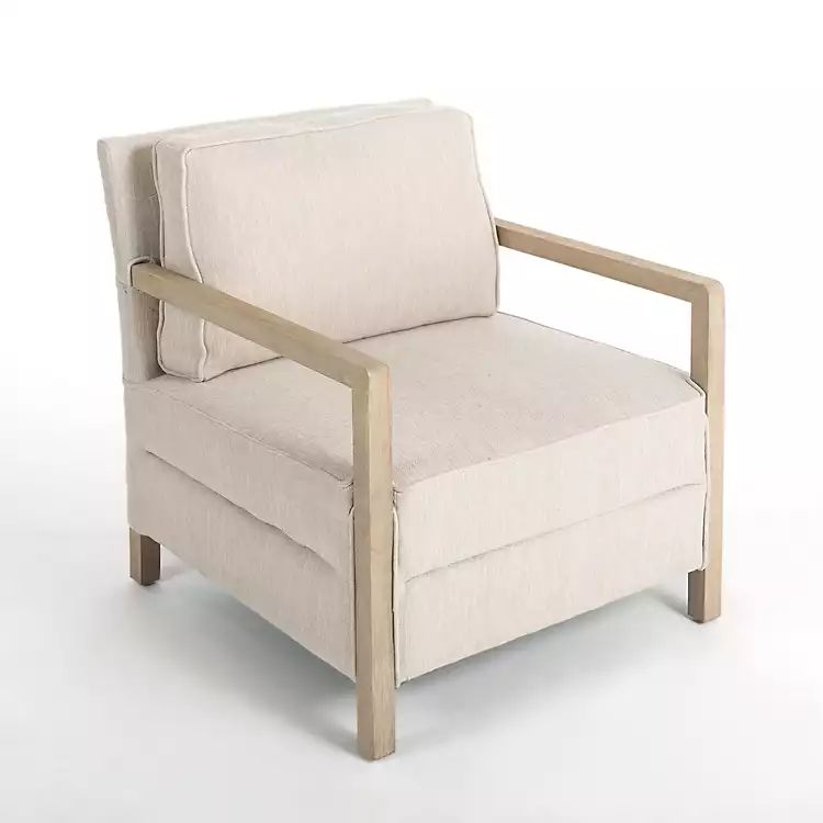 New! Beige Upholstered Wood Arm Accent Chair | Kirkland's Home