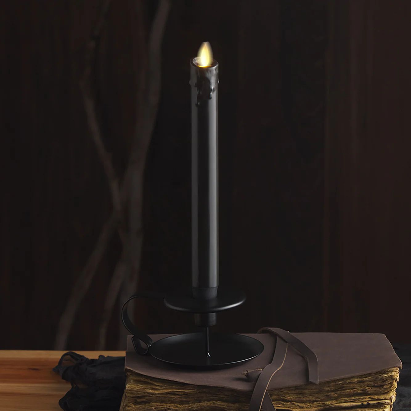 Black Wax Drip Flameless Candle Taper | Luminara