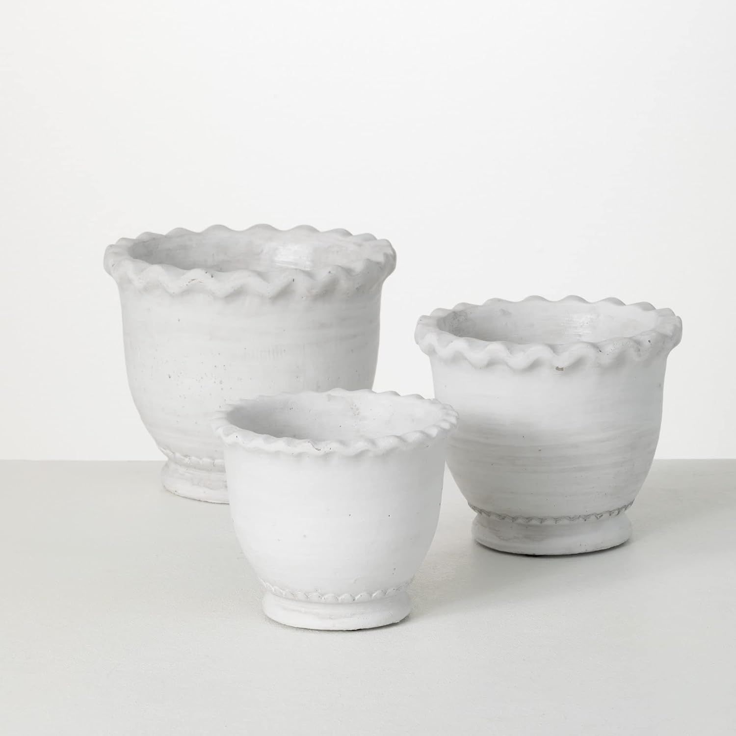 Unknown1 White Scalloped Edge Ceramic Planter Set of 3 Cement | Amazon (US)