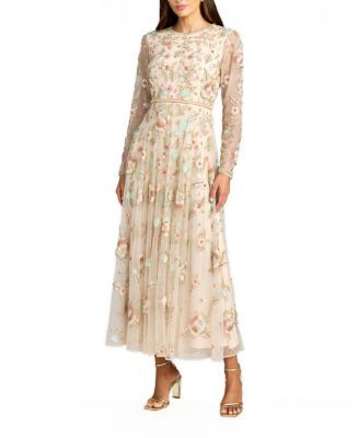 Floral Embellished Long Sleeve Mesh Midi Dress | Bloomingdale's (US)
